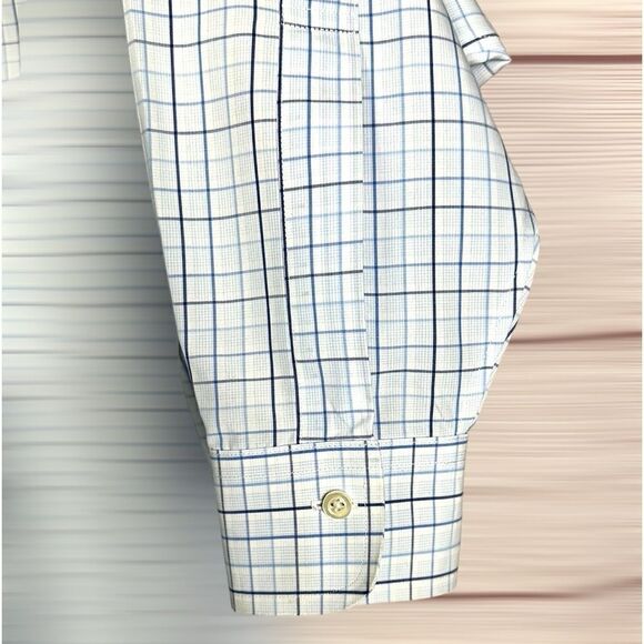 Brooks Brothers Cotton Button Up Shirt Madison Fit White Blue Check Plaid 16-35 - Picture 6 of 9